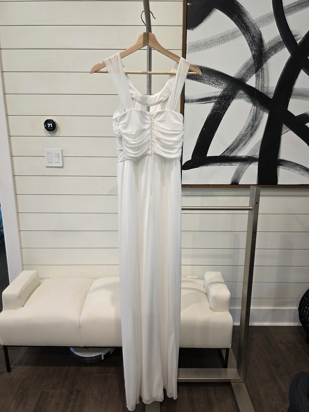 Ivory Beaded Halter Evening Gown - Picture 7 of 8